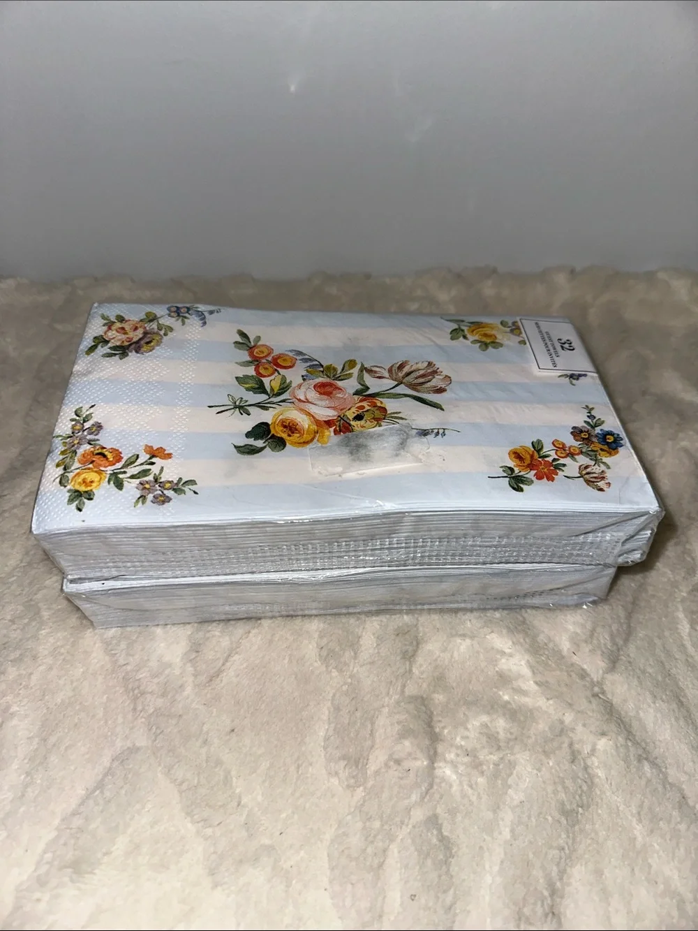 Punch Studio 32 x 2pk Guest Paper Towel Napkins White Blue Floral Stripe Print